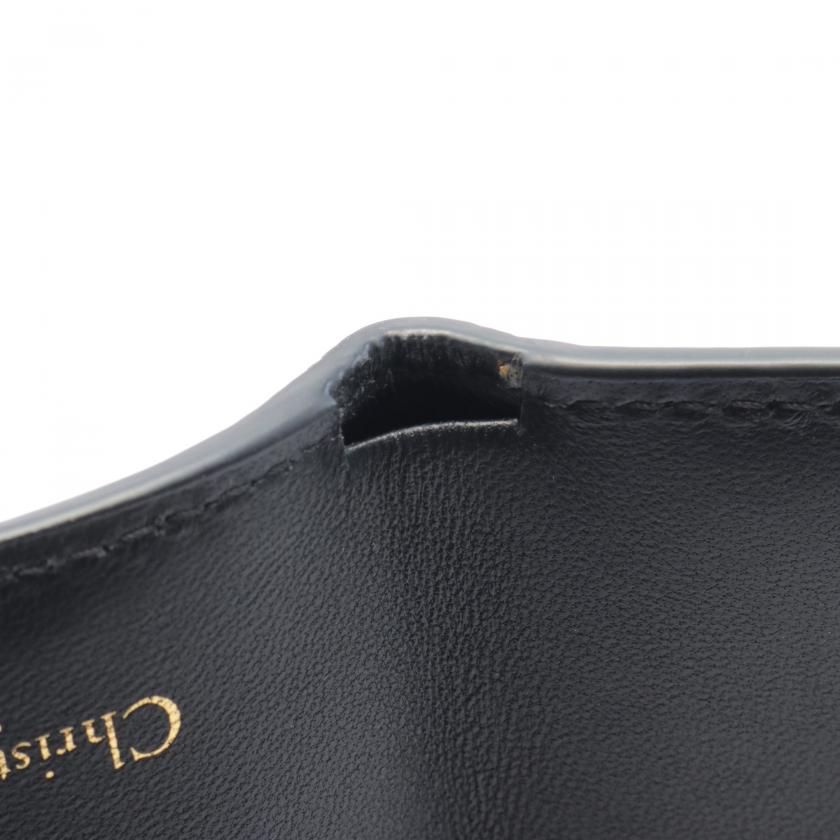 Christian Dior 30 Montaigne Trifold Compact Wallet Black Leather CD Logo