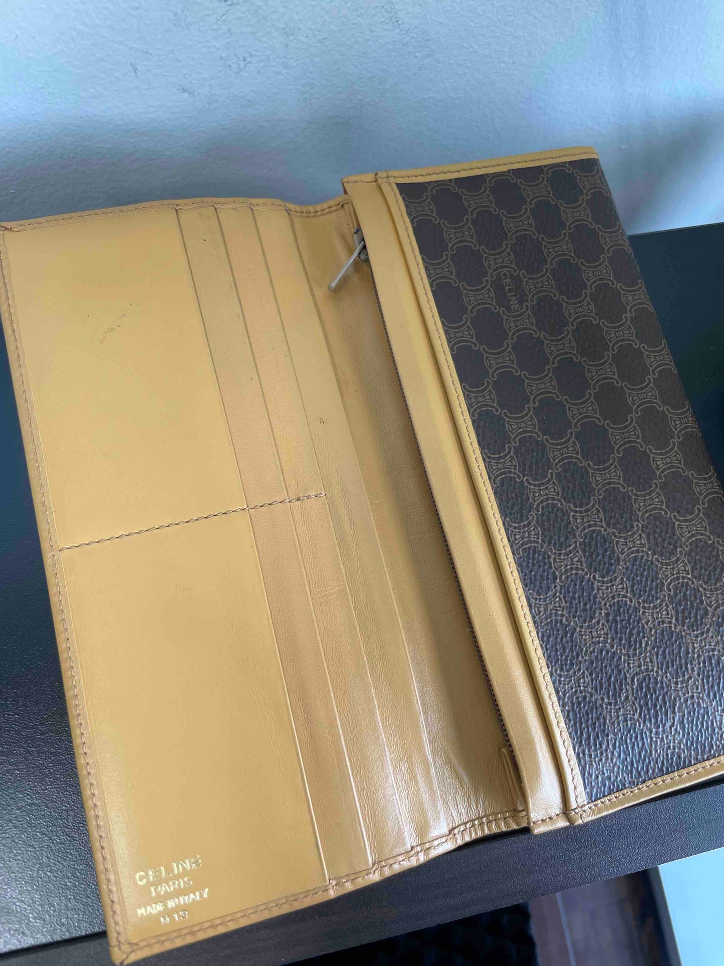 Luxury CELINE Macadam Triomphe Brown Canvas Long Wallet