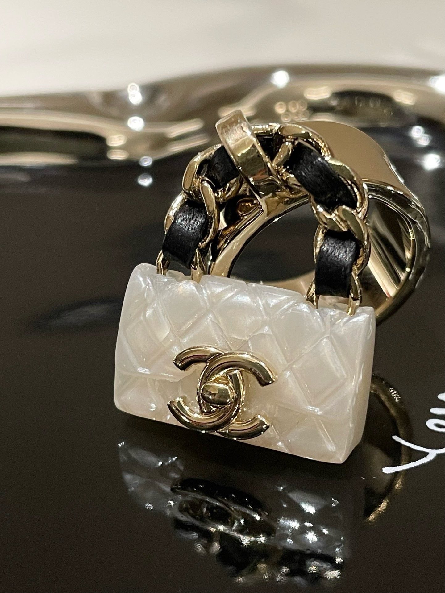 Chanel 23C CF Gold Ring with Charm Size 7