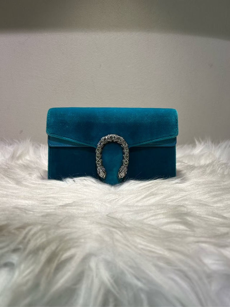 GUCCI Dionysus Clutch Bag in Teal Suede