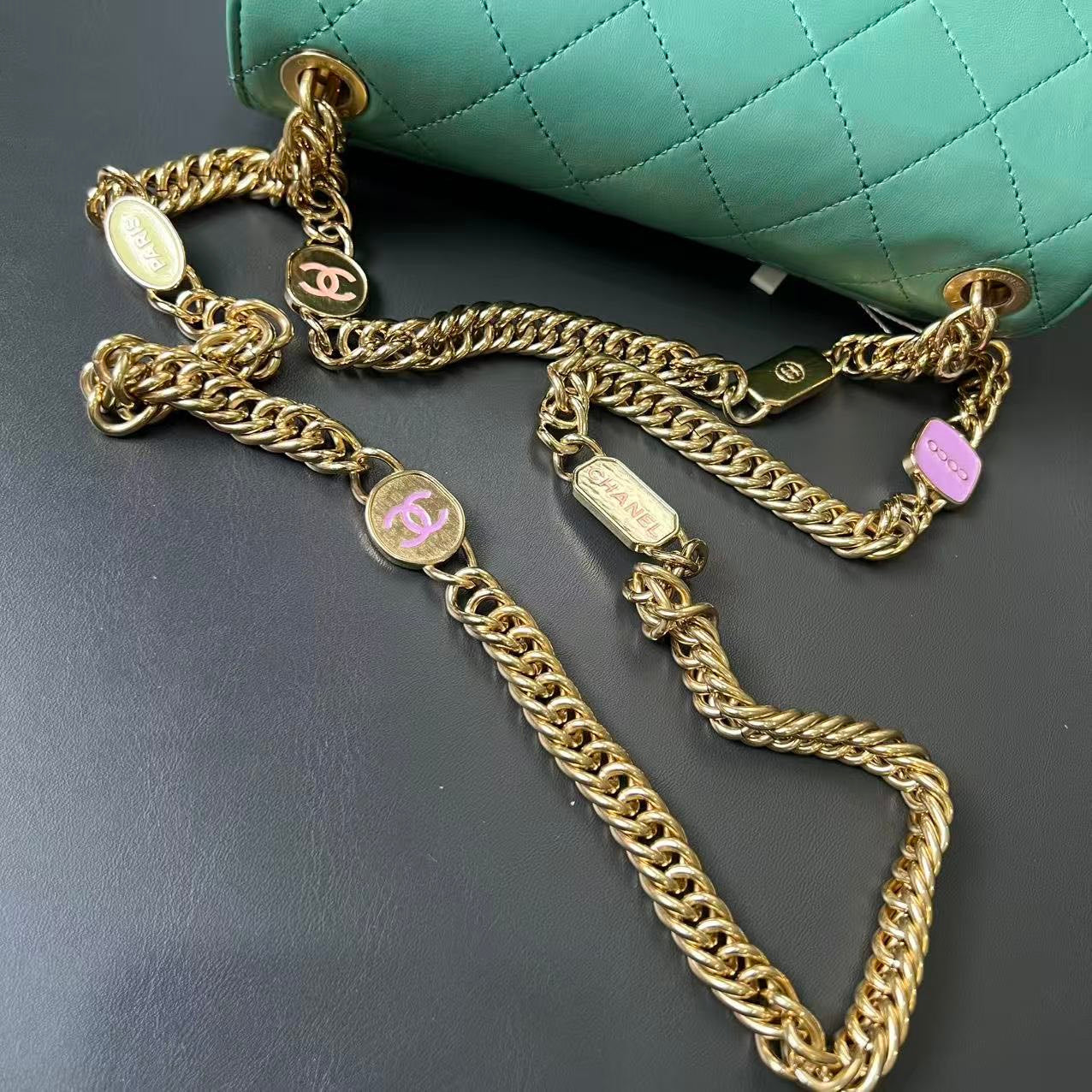 Chanel CF Two-Way Bag Microchip 12438044 Green Leather Shoulder Bag