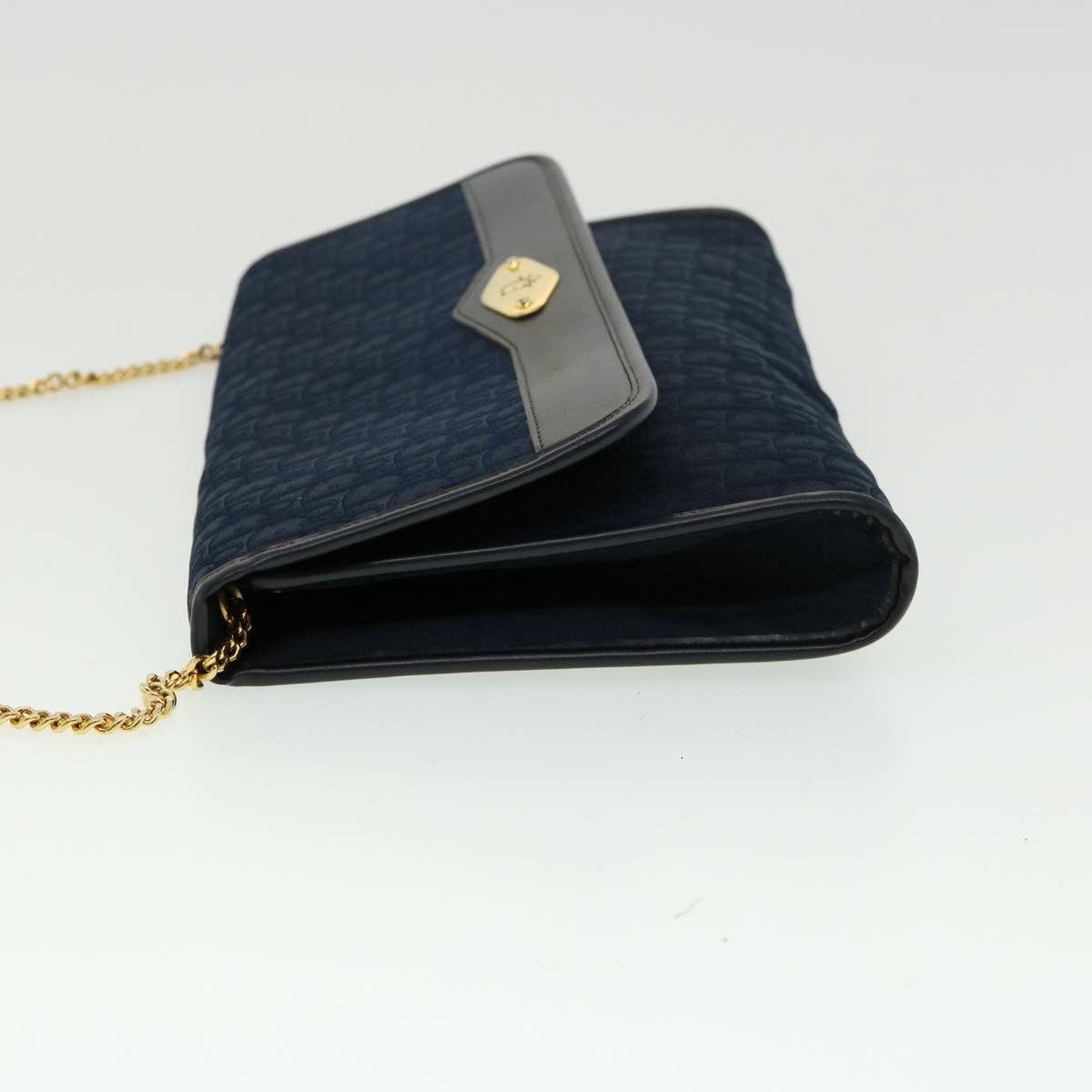 CHRISTIAN DIOR Trotter Canvas Chain Shoulder Bag Navy rd2392