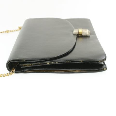 CHRISTIAN DIOR Leather Chain Shoulder Bag Black rd867