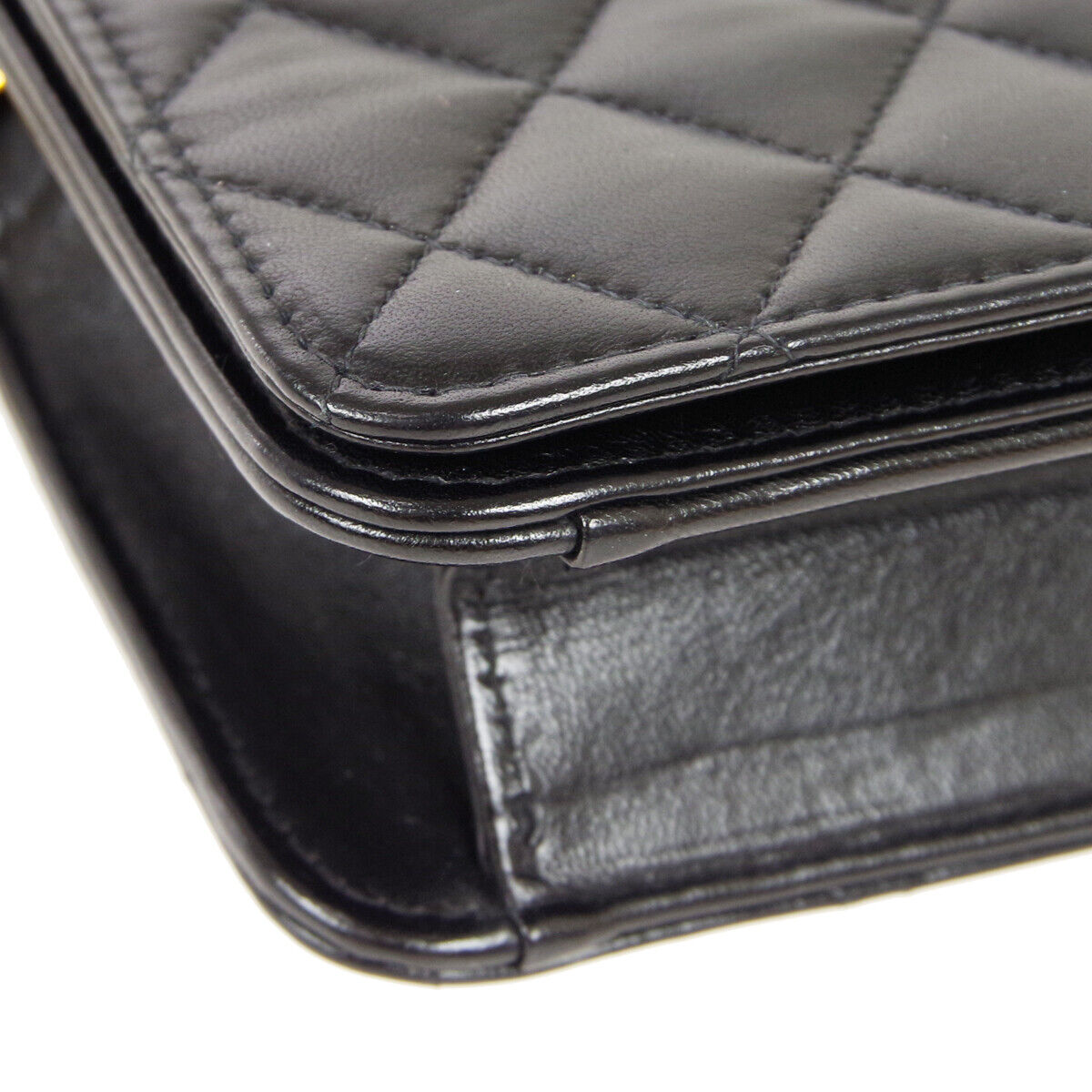CHANEL Quilted Full Flap Single Chain Shoulder Bag Black Lambskin