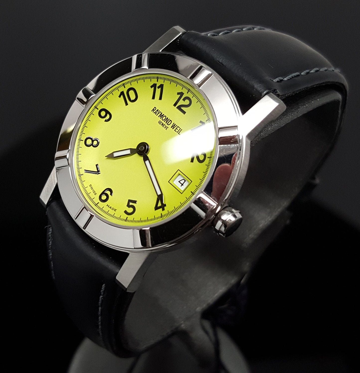 of NEW $795 Ladies Raymond Weil W1 Date Black/Lime 30mm Swiss Watch