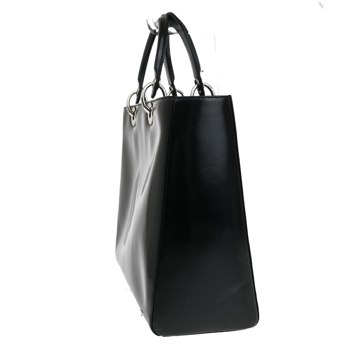 Christian Dior Lady Dior Patent Noir Cuir Vernis Black Patent_Leather Bag ()