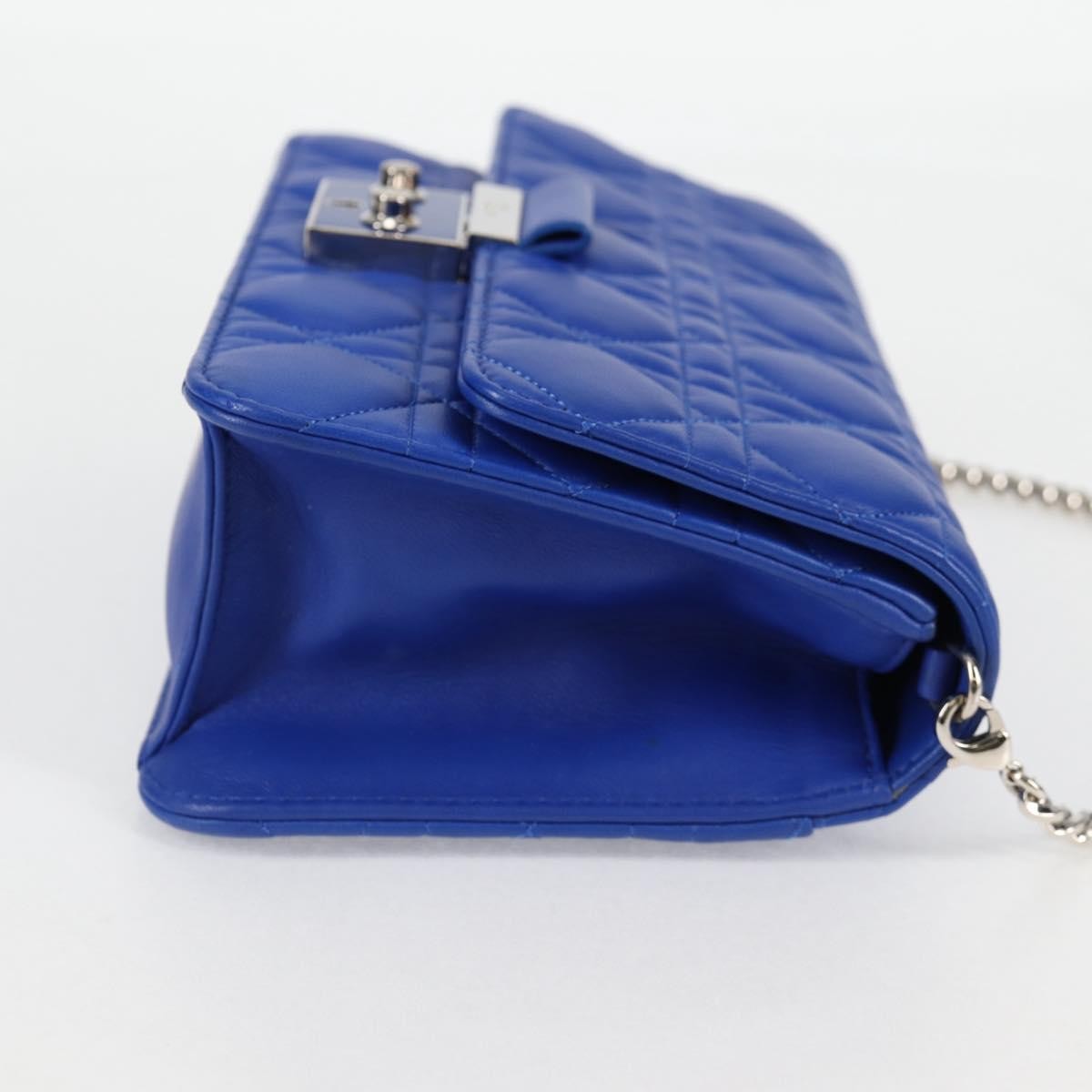 Christian Dior Miss Dior Promenade Pouch Cannage Quilt Lambskin Blue Leather Shoulder Bag Bag ()