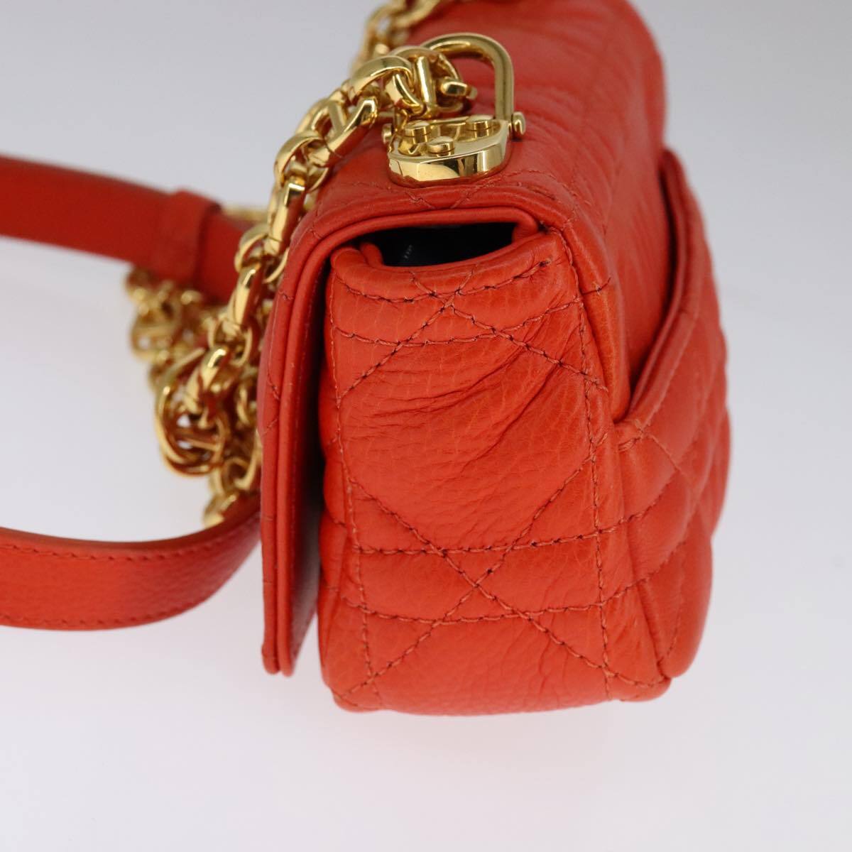 Christian Dior Caro Bag Cannage Quilt Calfskin Orange Leather Bag ()