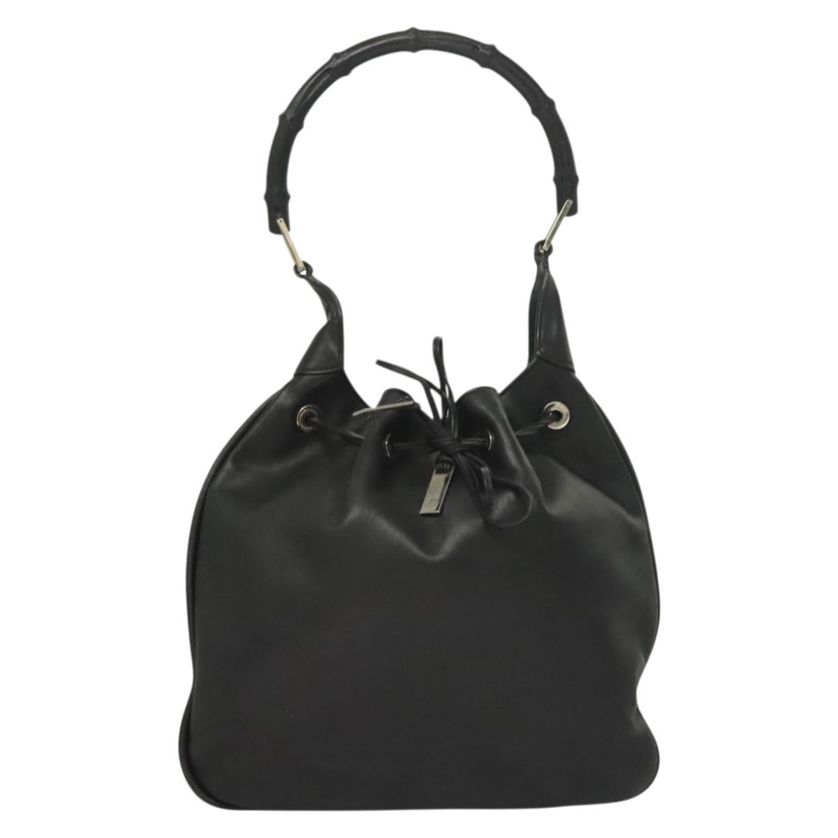 Gucci Bamboo Shoulder Bag Leather Black Leather Handbag ( )
