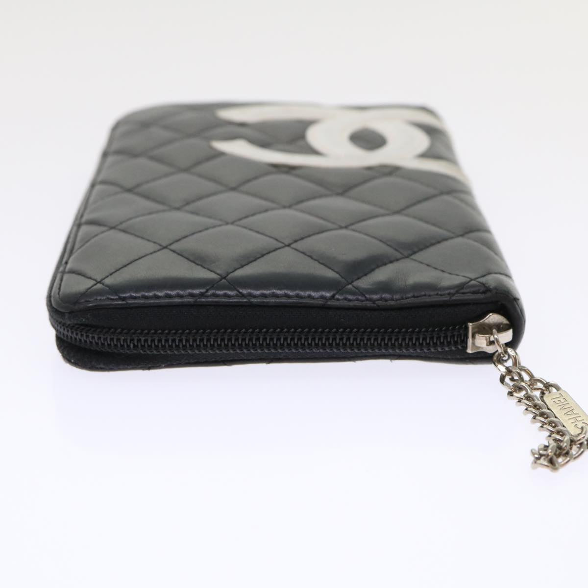 CHANEL Cambon Line Long Wallet Lamb Skin Black CC th3796