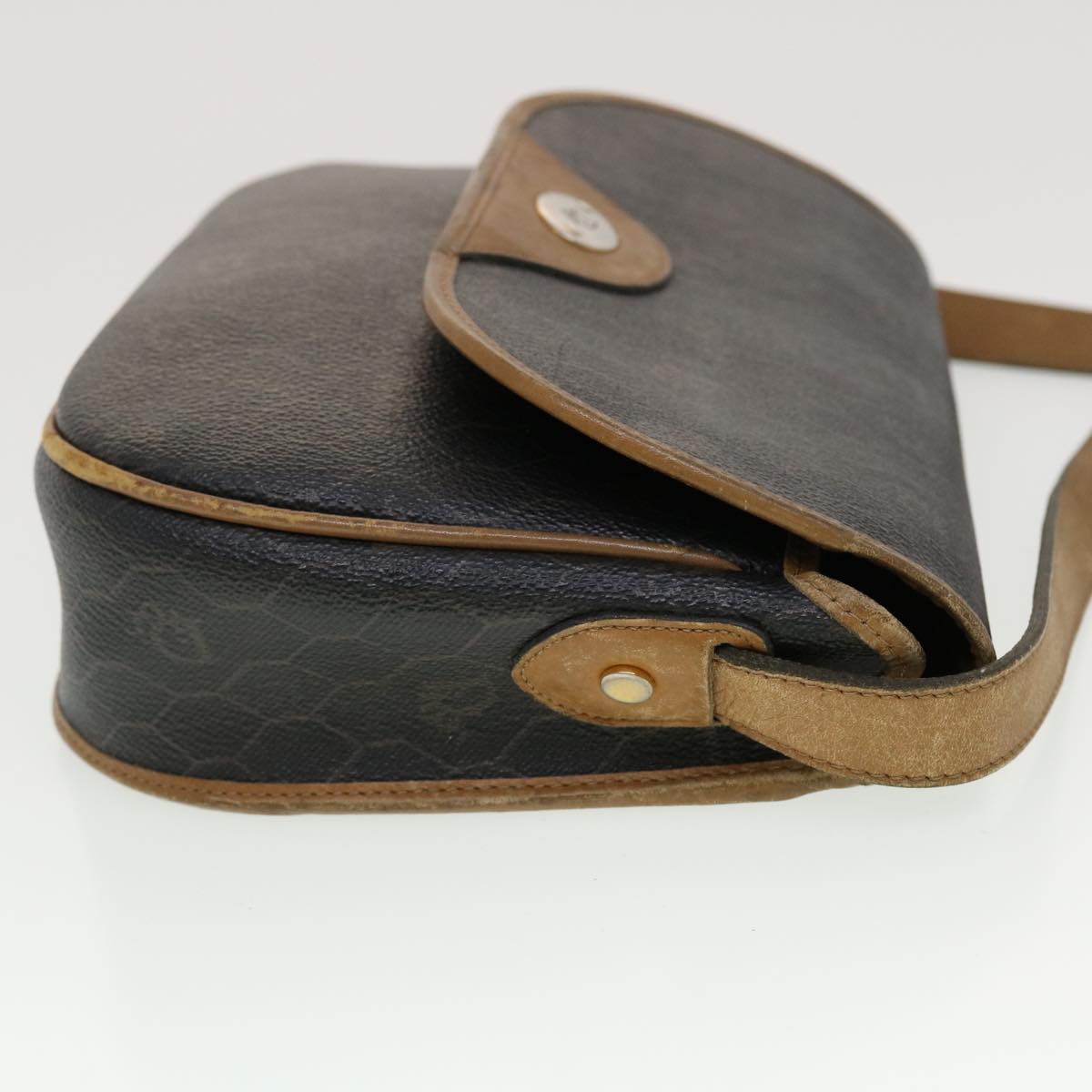 CHRISTIAN DIOR Honeycomb Canvas Shoulder Bag PVC Leather Black ti1157