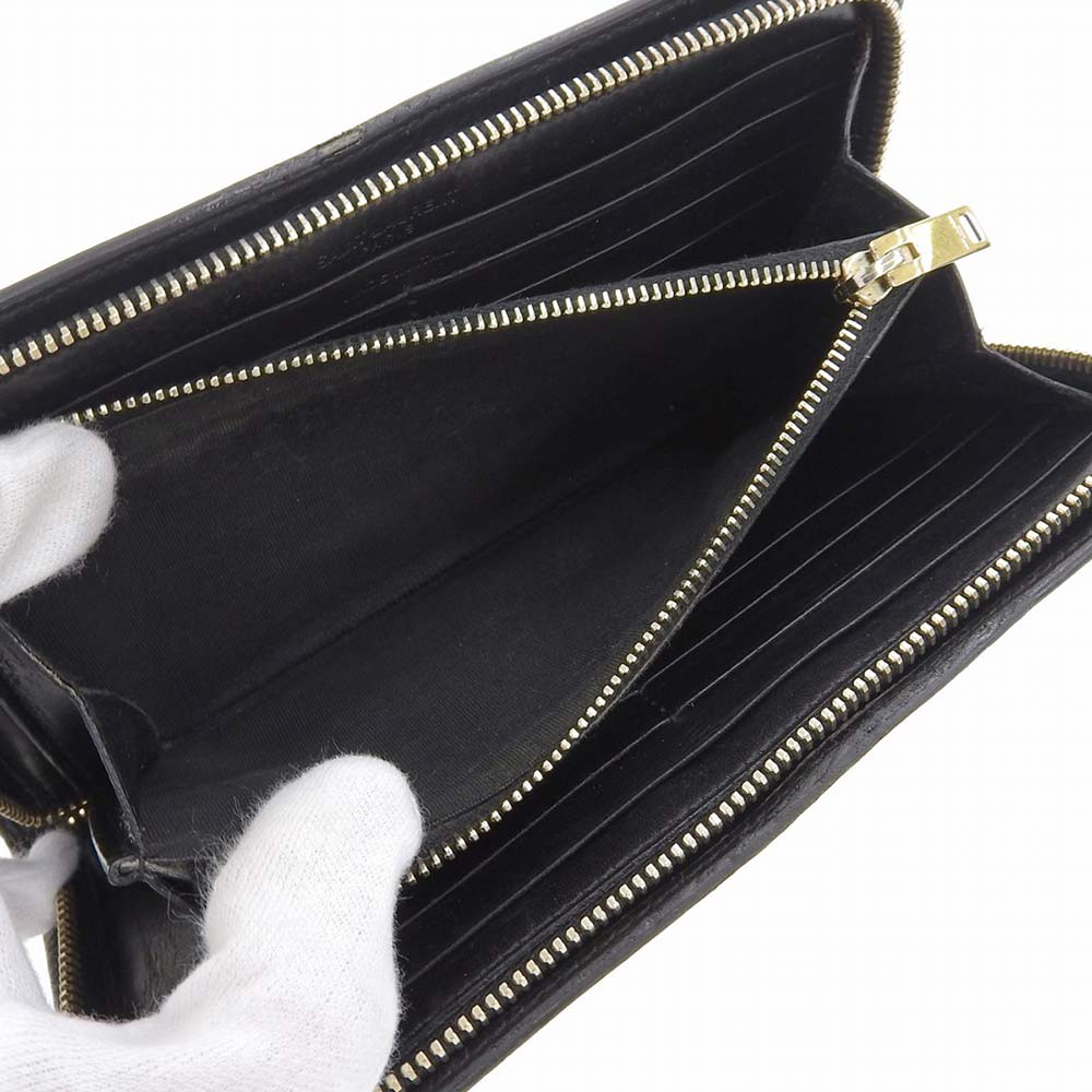 Saint Laurent Leather Round Zip Wallet Black