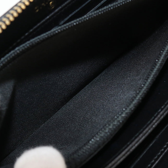 CHANEL A82126 Long Wallet Matrasse Double stitched zip wallet lambskin black Women