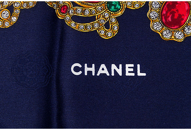 Chanel Navy Jewel Silk Scarf
