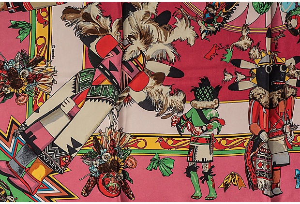 Hermes Pink Kachinas Silk Twill Scarf