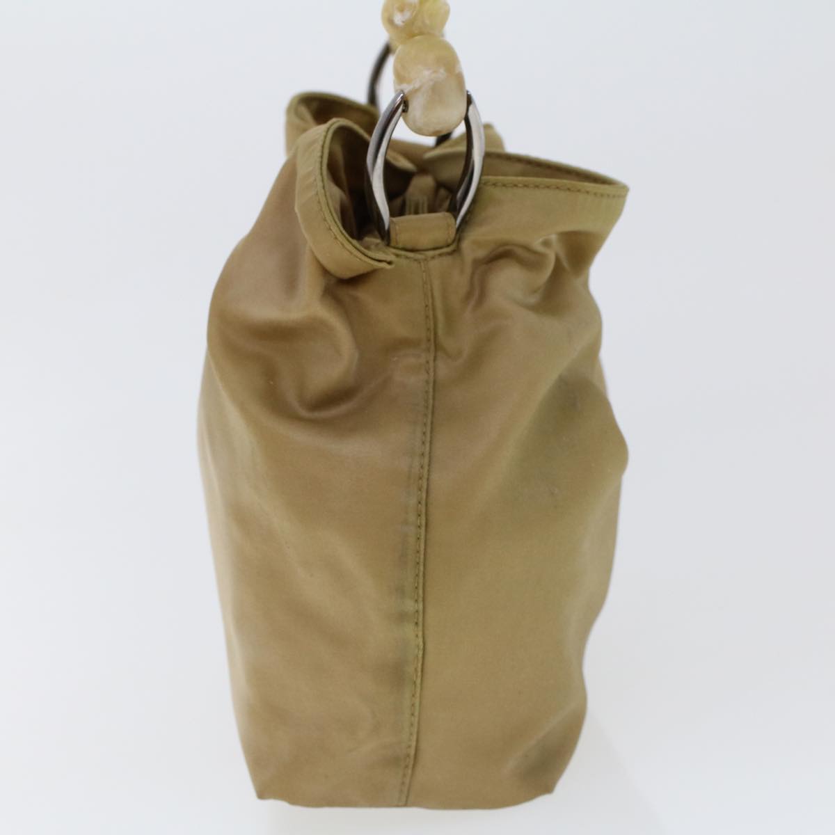 CHRISTIAN DIOR Maris Pearl Hand Bag Nylon Beige yk7503