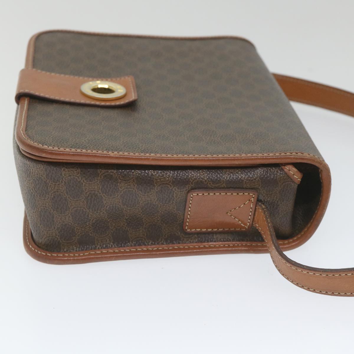 Luxury CELINE Macadam Canvas Shoulder Bag PVC Leather Brown 9354
