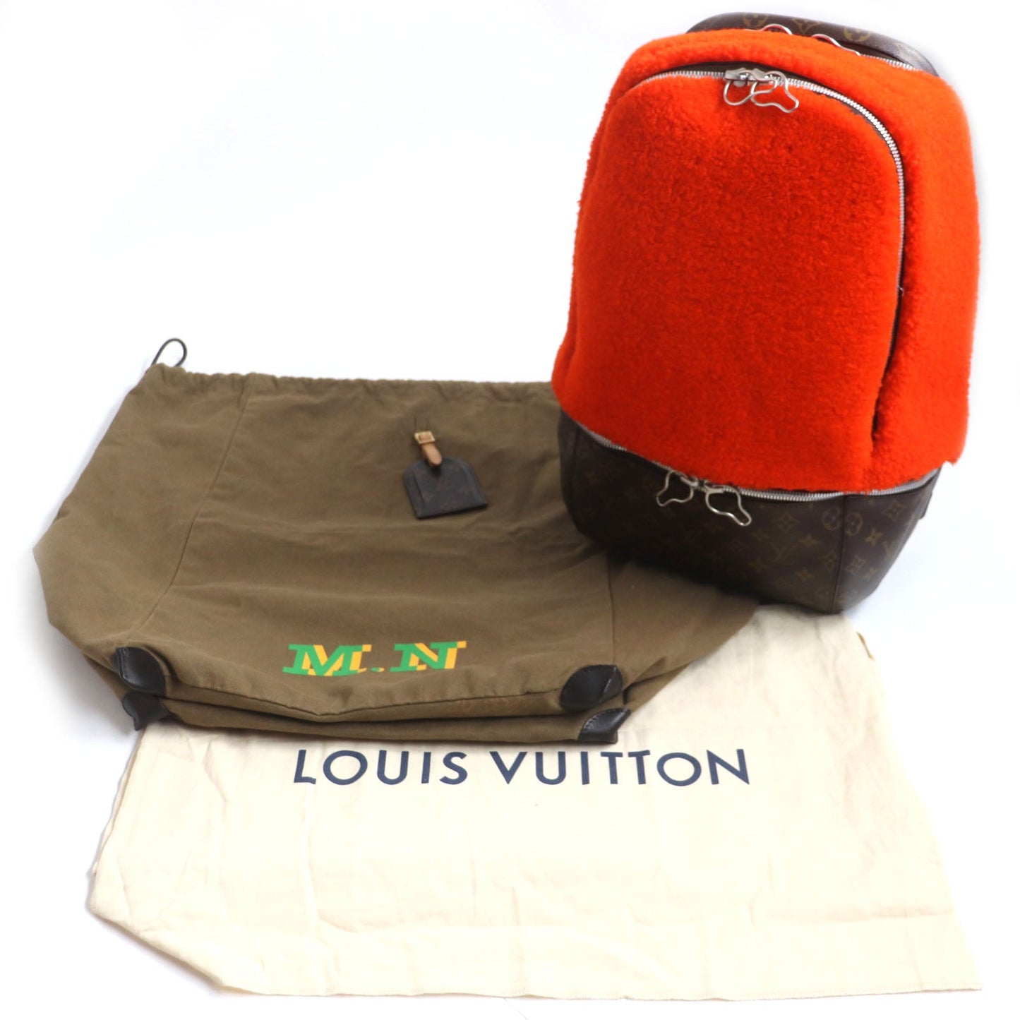 LOUIS VUITTON Backpack M40277 Monogram canvas x fleece/sheepskin Orange Monogram 2014 Celebrating Monogram Sac a do Bosphore mens  d