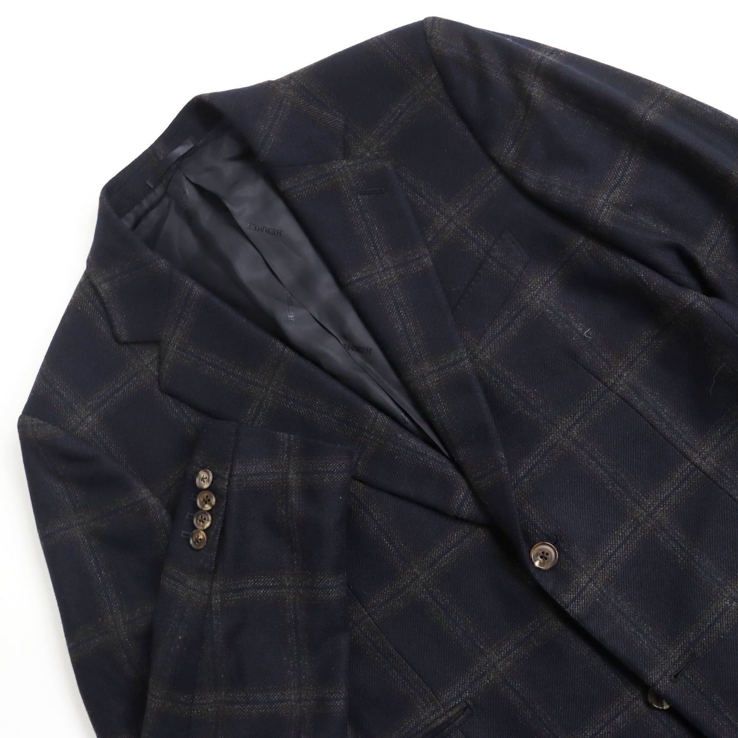 HERMES tailored jacket Outer: 100% cashmere, Lining: 100% cupra Navy brown mens 48  d