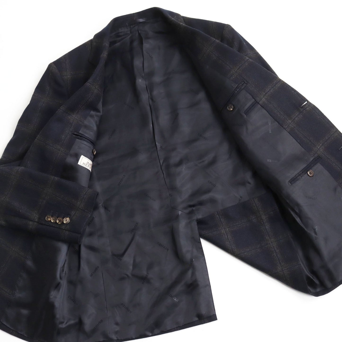 HERMES tailored jacket Outer: 100% cashmere, Lining: 100% cupra Navy brown mens 48  d