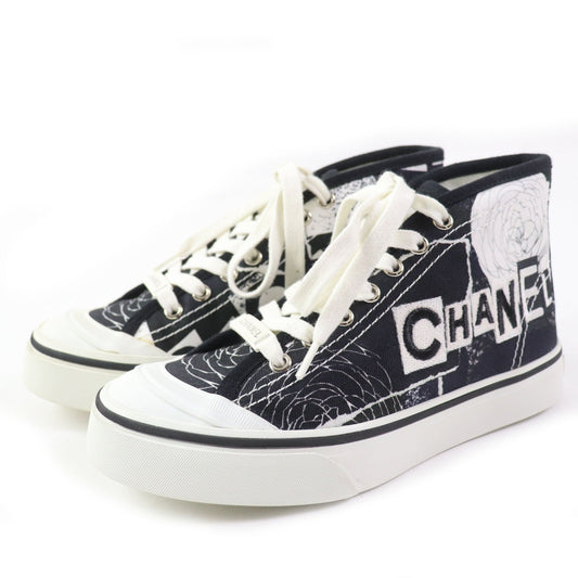 CHANEL High cut sneakers 20P G35960 Main: Canvas, Main: Rubber White black Graffiti Mid Cut Women 35