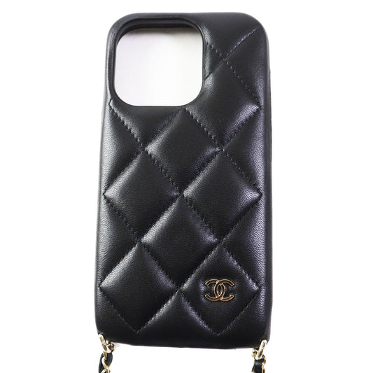 CHANEL iPhone case AP3556 lambskin black Matrasse Women