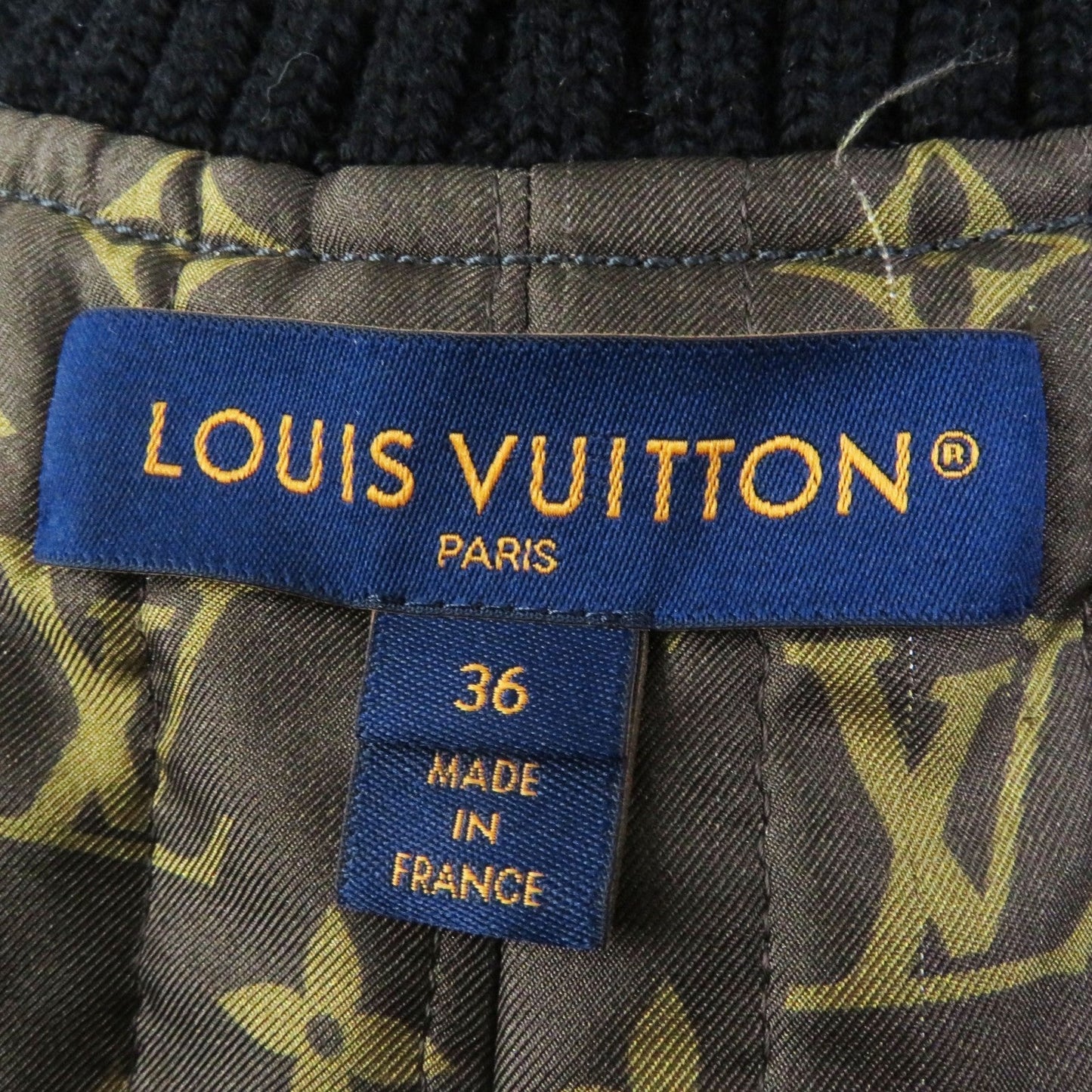 LOUIS VUITTON Blouson 1ACIVZ wool Black White tweed varsity jacket 36