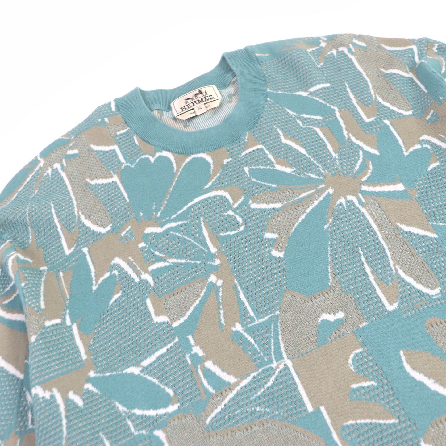 HERMES Short sleeve knit cotton Light blue XL
