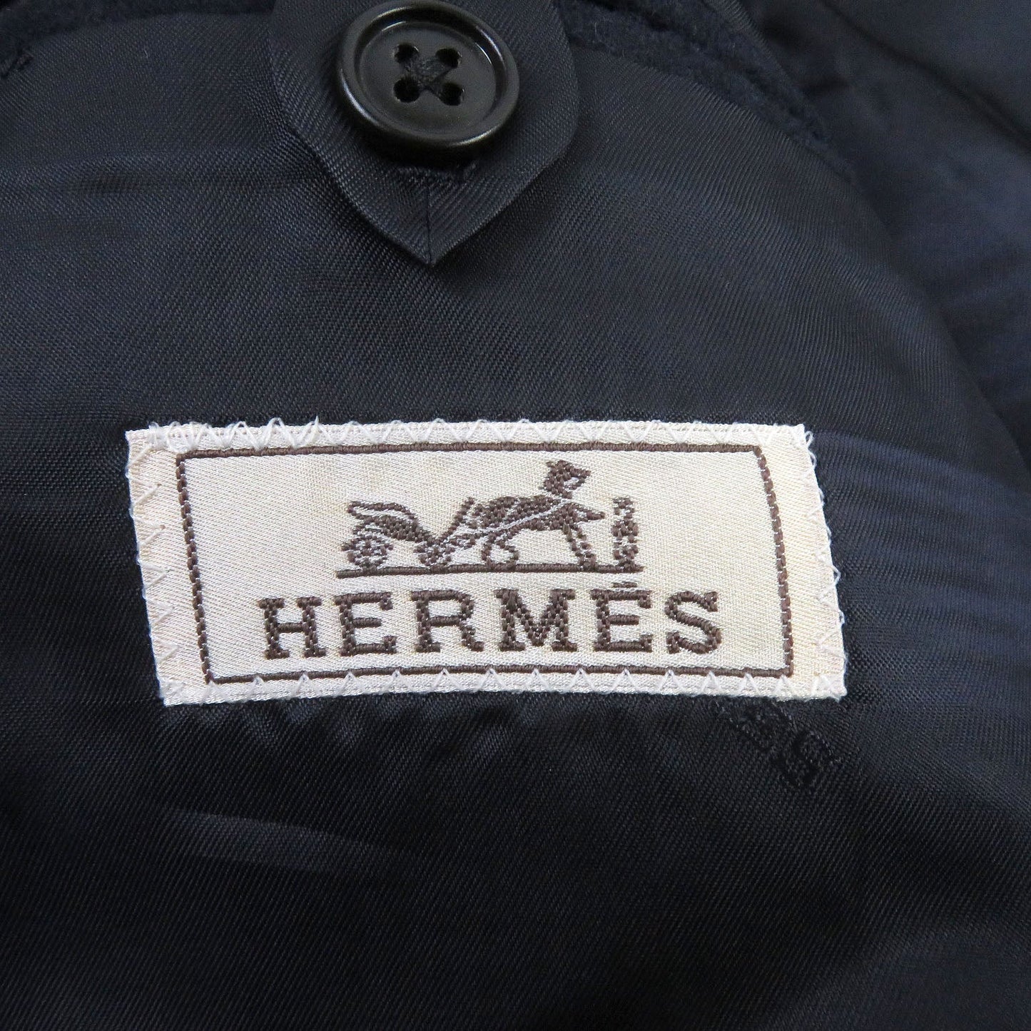 HERMES tailored jacket Outer: 100% wool, Lining: 100% cupra, Part: 100% cotton, Part: Lamb leather Navy mens 44  d