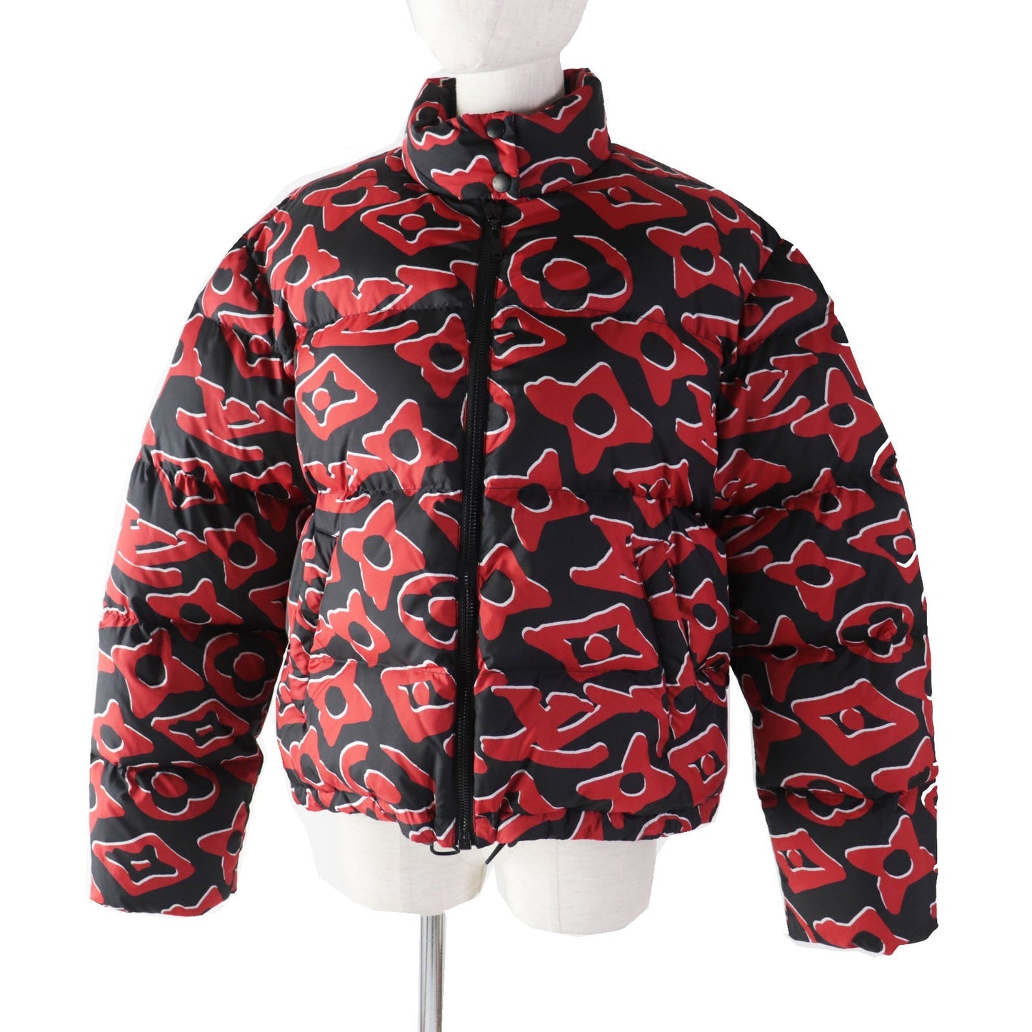 LOUIS VUITTON Down jacket Outer: 100% polyester, Lining: 53% rayon, Lining: 47% cupra, Filling: 90% down, Filling: 10% feather Red black Tufted monogram Women 38