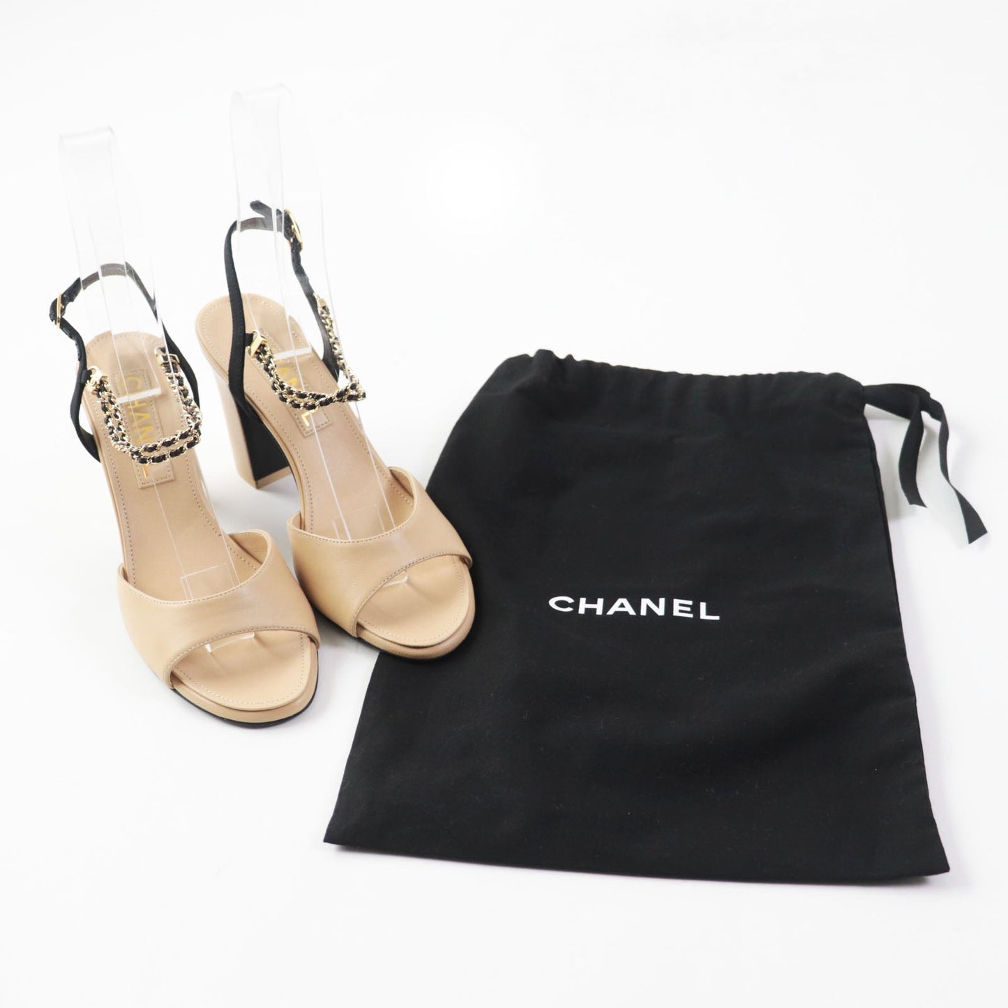 CHANEL Sandals G45093 Main: Leather Beige black Women 36