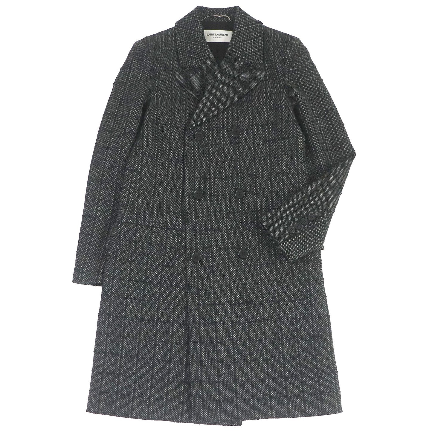 Saint Laurent Wool Nylon Tweed Double Breasted Coat