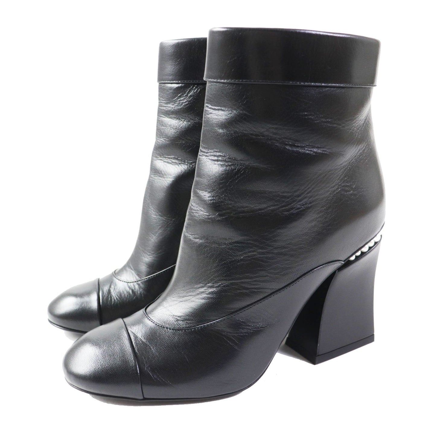 Chanel COCO Mark F Pearl Shiny Goatskin Ankle Boots