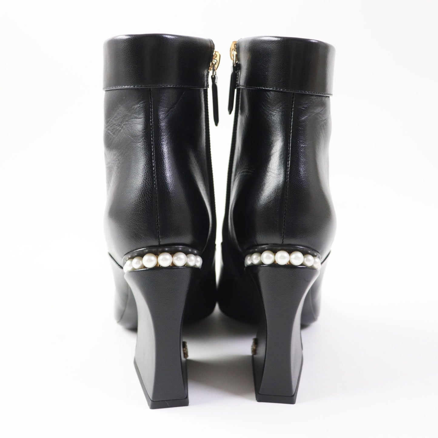 Chanel COCO Mark F Pearl Shiny Goatskin Ankle Boots