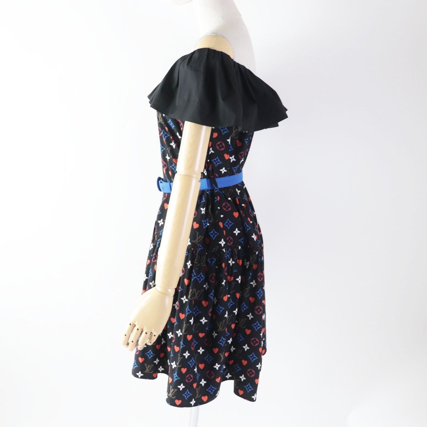 LOUIS VUITTON dress FK?R51 silk black multi Game On Ruffle Scoop Neck Babydoll Dress 36