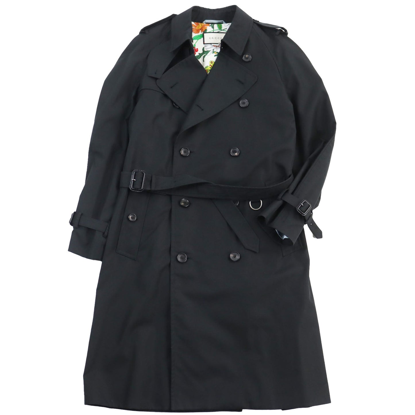 GUCCI trench coat 572881 Outer: 67% cotton, Outer: 33% polyamide (nylon), Part: 100% leather, Lining: 68% rayon, Lining: 32% silk, Lining: 100% silk black mens 42