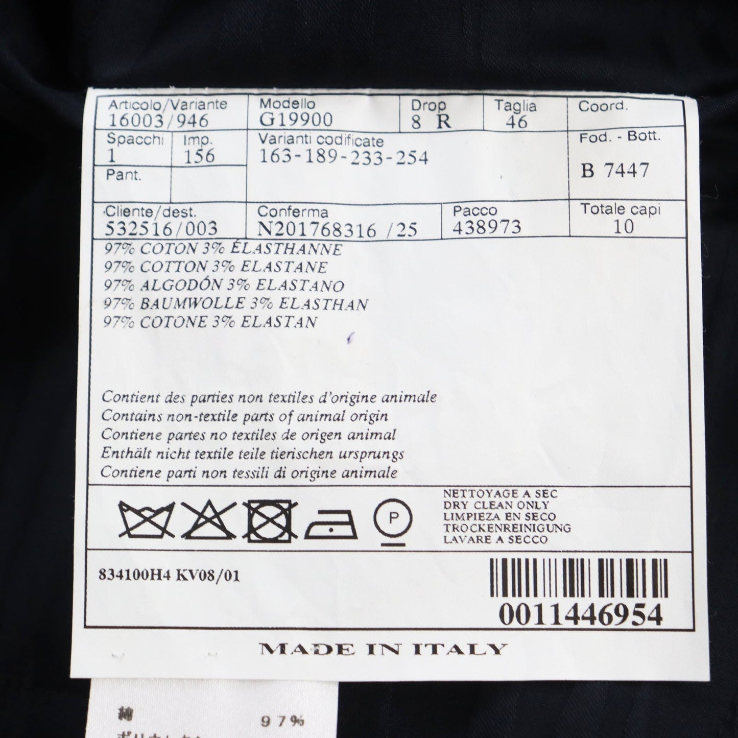 HERMES tailored jacket Main: 97% cotton, Main: 3% polyurethane black mens 46  d