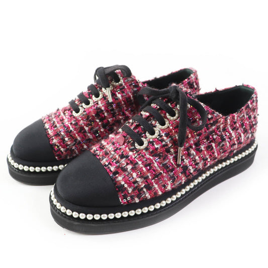 CHANEL Low cut sneakers G32357 tweed Pink black Women 35