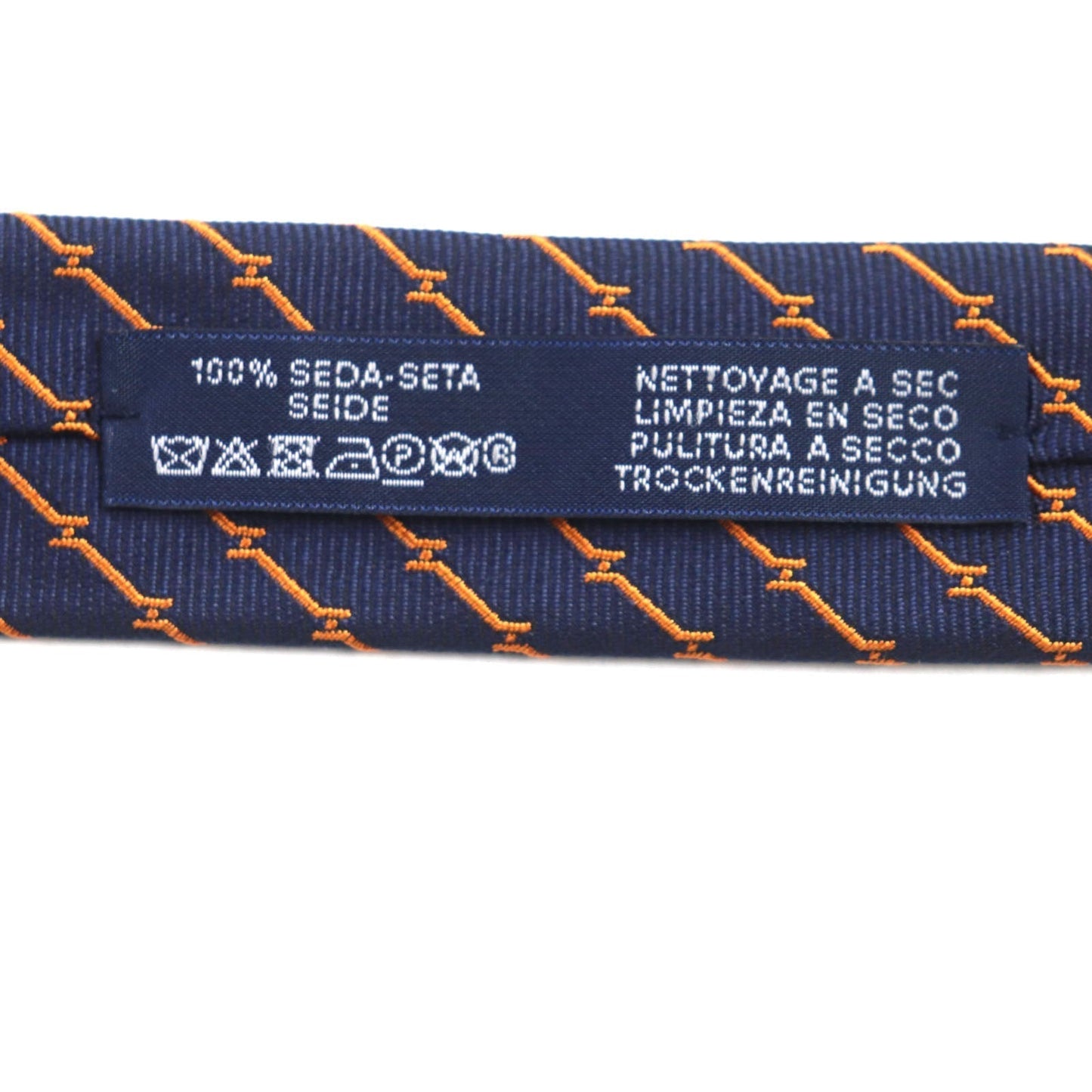 HERMES tie 339329 silk Blue orange DOUBLURE H QUADRIGE