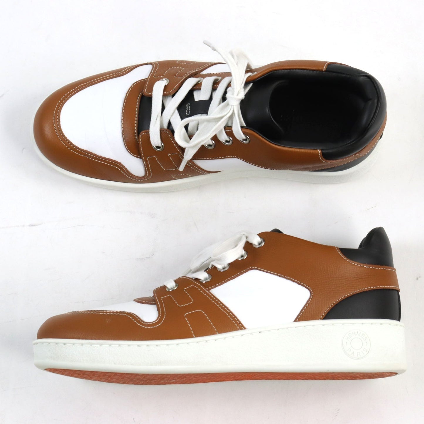 HERMES sneakers Main: Leather Brown white black free mens 39  d