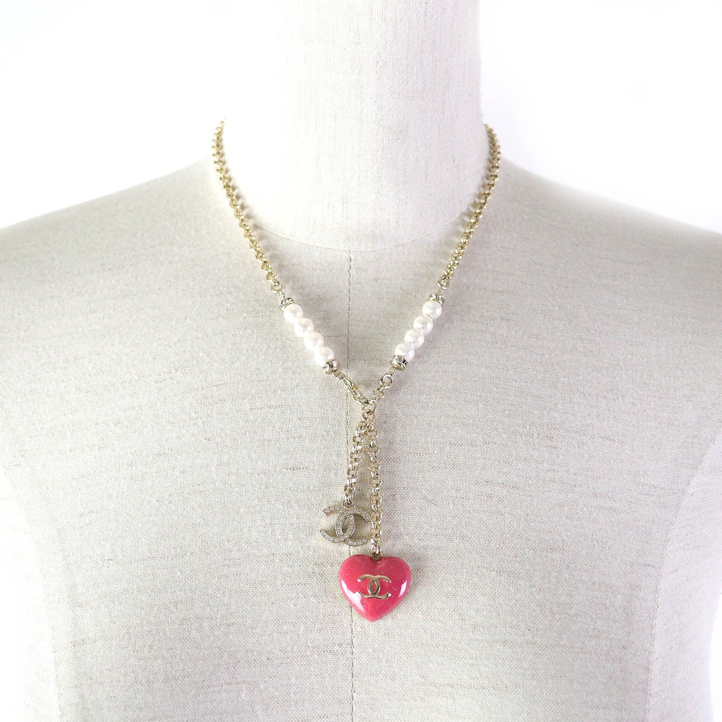 Chanel Heart Pearl Rhinestone Choker Necklace