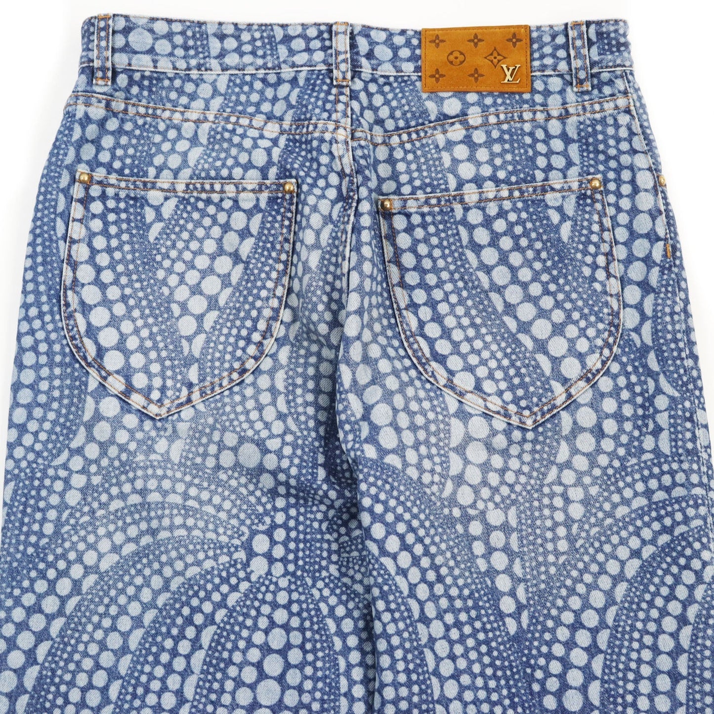 LOUIS VUITTON Denim pants Main: 100% cotton, Lining: 65% polyester, Lining: 35% cotton, Part: leather Indigo blue All Over Pumpkin Denim Pants mens 29