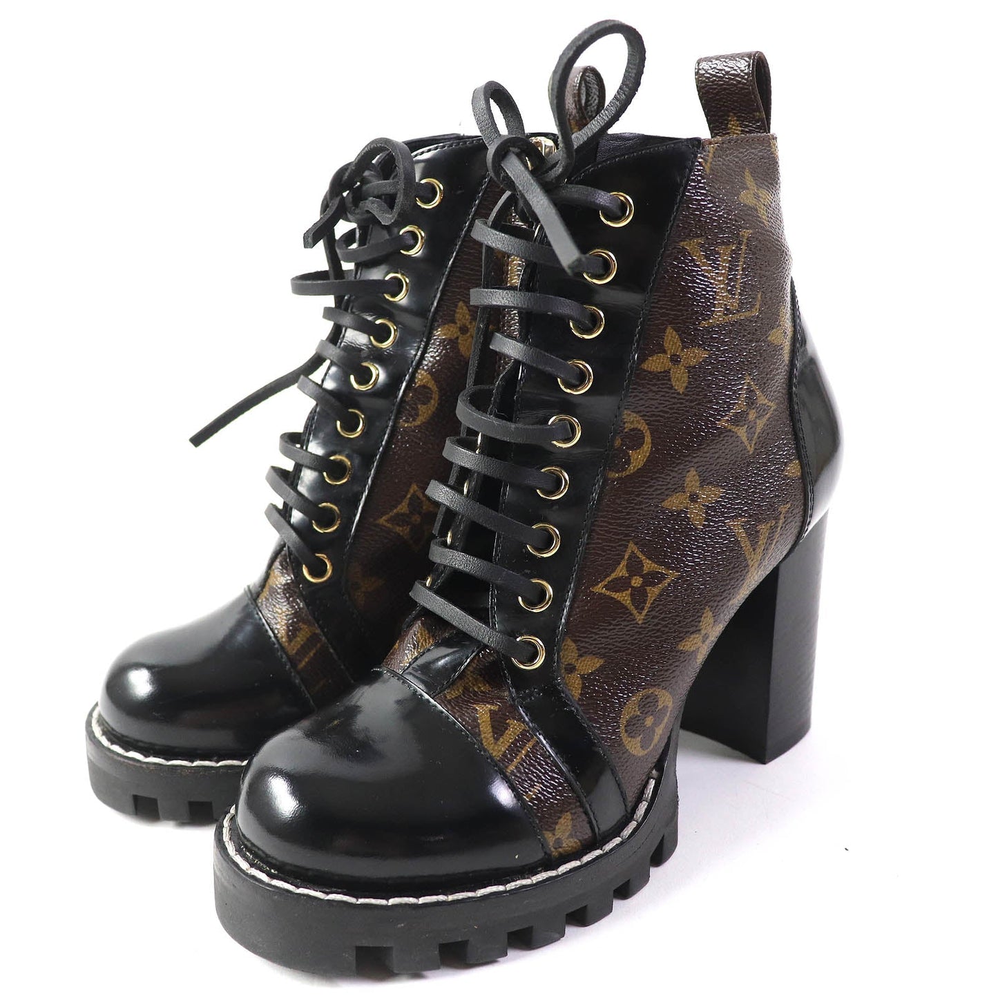 LOUIS VUITTON Ankle boots G34085 Part: Leather Black brown Star trail line Women 36  d