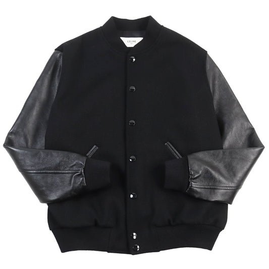CELINE Stajan 2V09M896C Main: 90% wool, Main: 10% nylon, Main: leather, Part: 100% rayon black BOY DOLL TEDDY JACKET IN TEXTURED WOOL mens 48