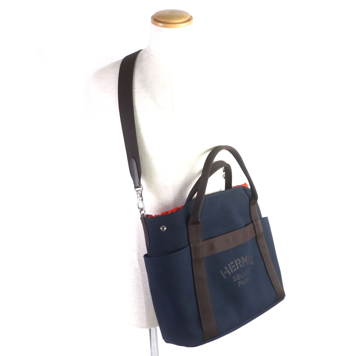HERMES Tote Bag Main: 62% polyamide, 26% cotton, 12% polyurethane BLUE NAVY/FEU Sucked Pansage Groom mens  d