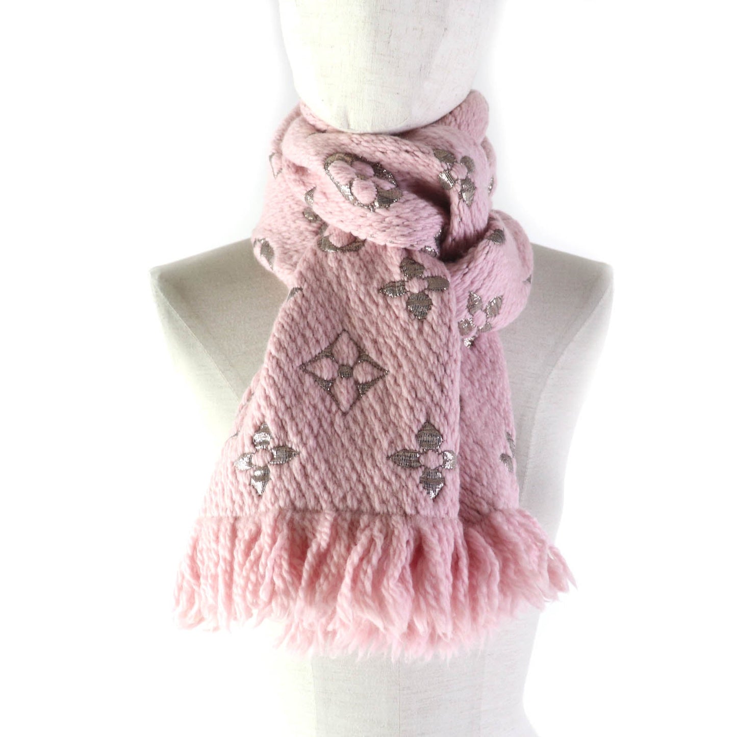 LOUIS VUITTON Scarf M70466 Main: 95% wool, Main: 3% silk, Main: 2% polyester Rose valerine Escalp Logo Mania Shine Women