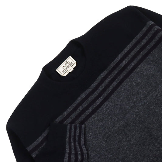 HERMES sweater wool Gray navy XL