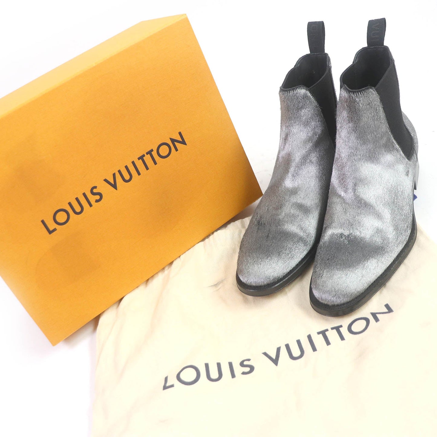 LOUIS VUITTON Ankle boots Main: Leather, Harako fur Silver mens 7.5  d