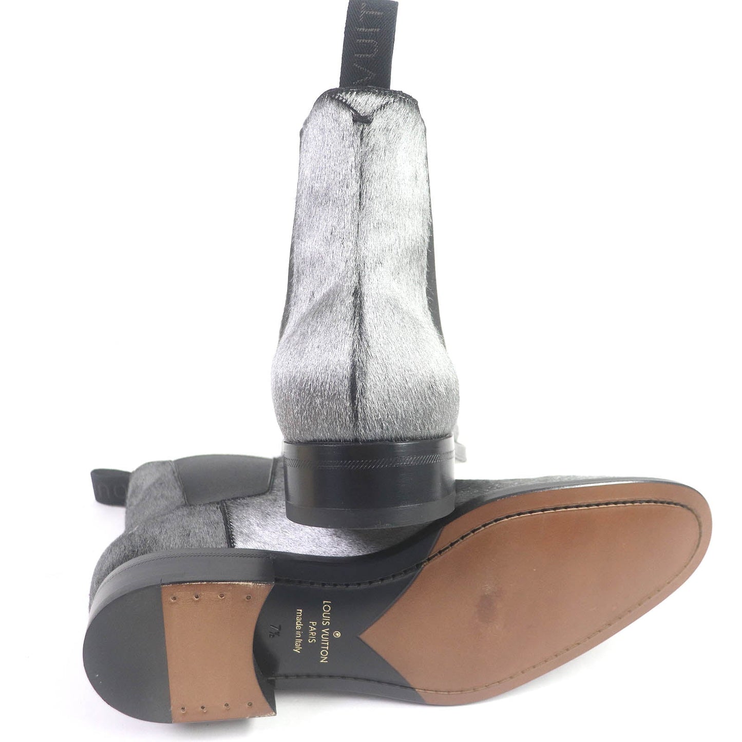 LOUIS VUITTON Ankle boots Main: Leather, Harako fur Silver mens 7.5  d