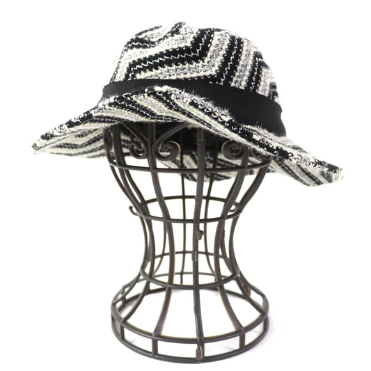 CHANEL hat 47% wool, 42% acrylic, 10% other, 1% cupra Black White Silver Women 57